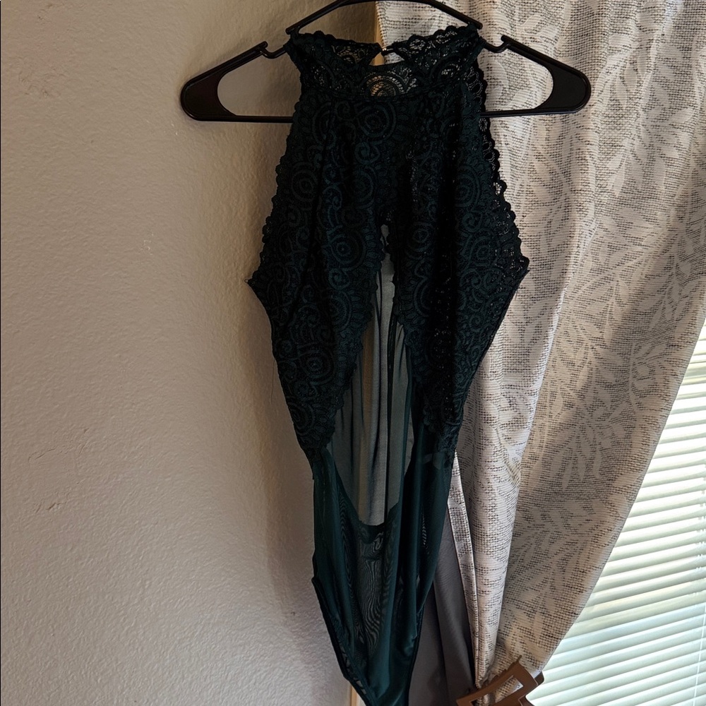 Fashion Nova Deep Teal Lace Halter Tank